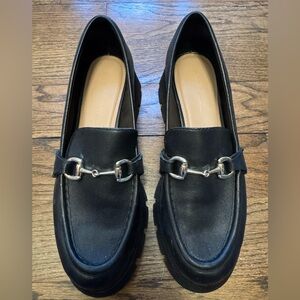 BCBGeneration Black Leather Lug Sole Horsebit Loafers Size 8.5